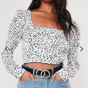 Misguided Petite Milkmaid Polka LS Crop Top